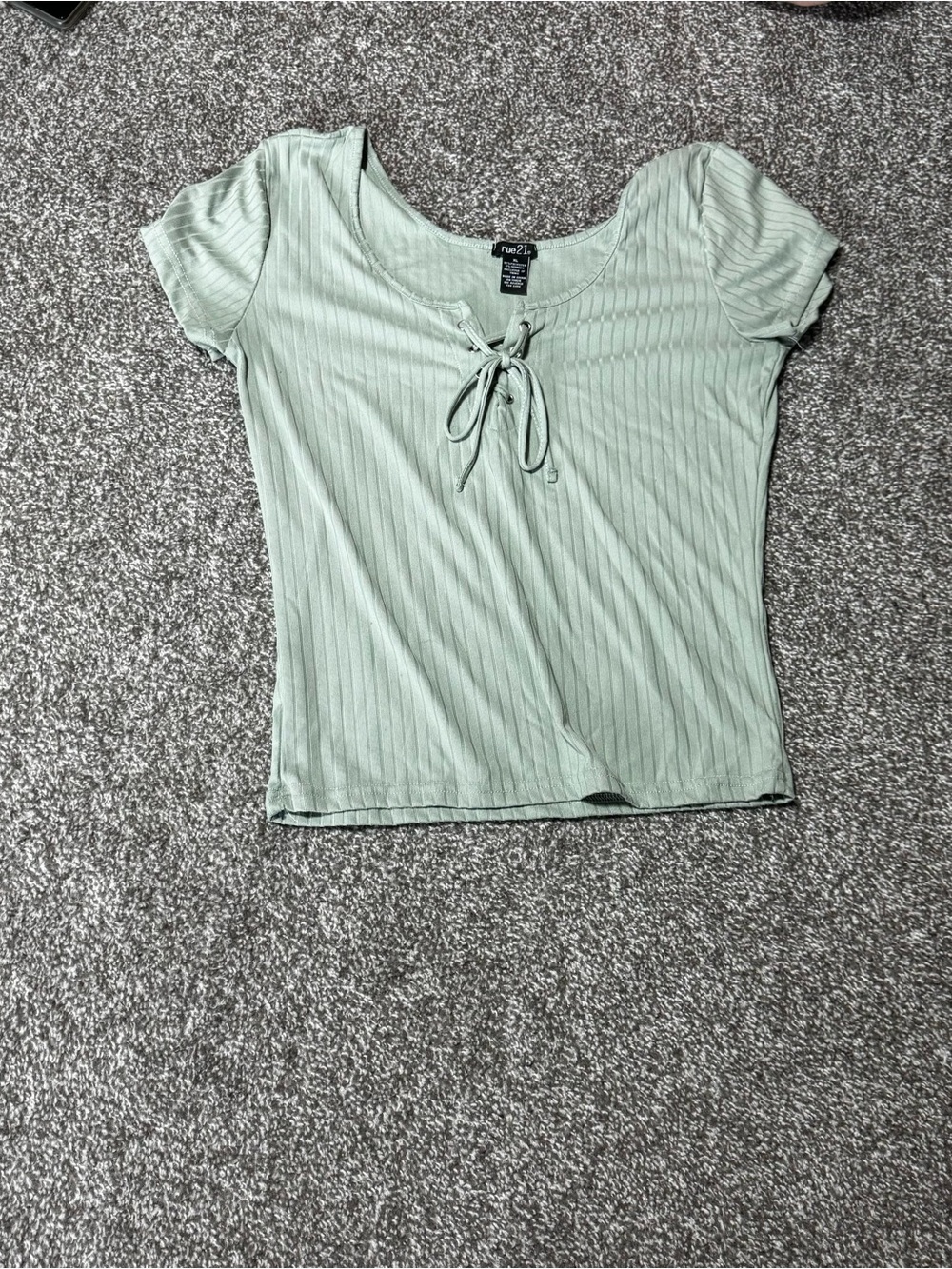 Rue21 Mint Green Ribbed Tie-Front Short Sleeve Top